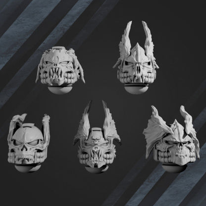 5 Night Beast Helmet Heads (Set of 5) | 3d printed (resin) War Gaming Upgrade bits | miniatures | kitbash | by dakkadakka.store