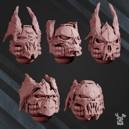 5 Night Beast Helmet Heads (Set of 5) | 3d printed (resin) War Gaming Upgrade bits | miniatures | kitbash | by dakkadakka.store
