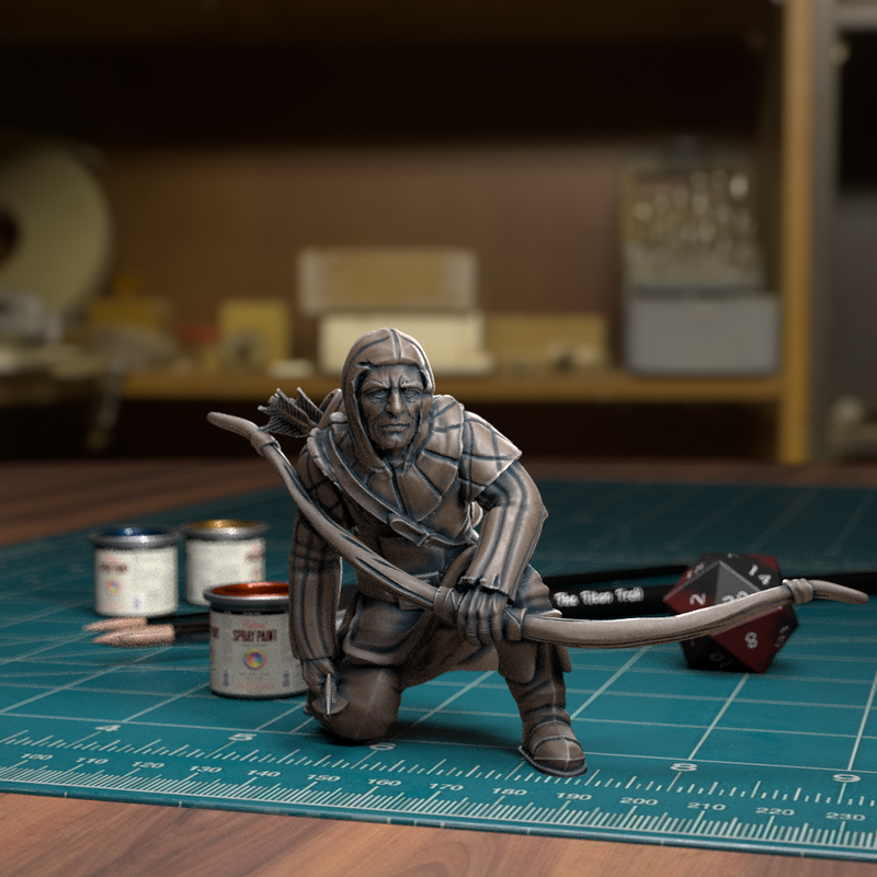 City Guard Crouched Archer - Frostgrave Pathfinder - Fantasy DND - TytanTroll Miniatures